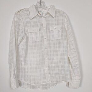 Puli Women's Button Down Shirt Size 8 White Plaid Business Casual Formal Office